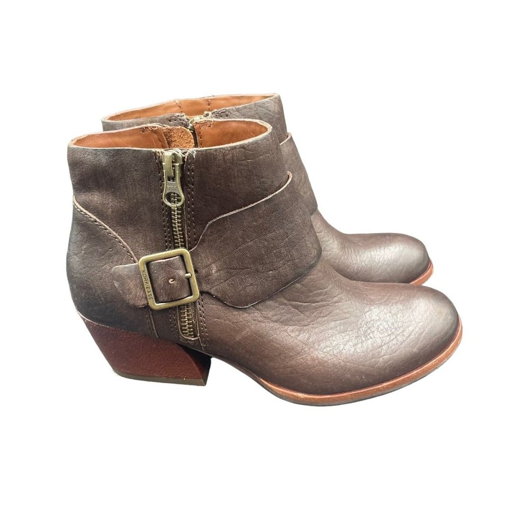 Korks by Kork-Ease Isa Boots Women's 6 Dark Brown Leather Ankle Bootie Buckle